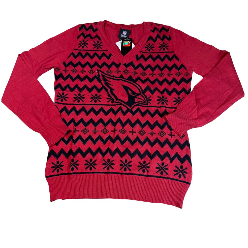 NFL Arizona Cardinals FOCO Holiday Sweater Red Black V-Neck Cotton Mens Large